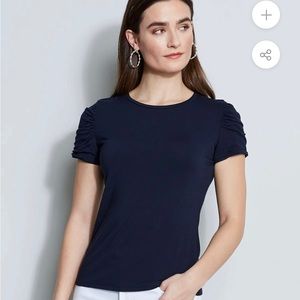 Ellie Tahari Kira Puff Sleeve knit short sleeve top black S NWT